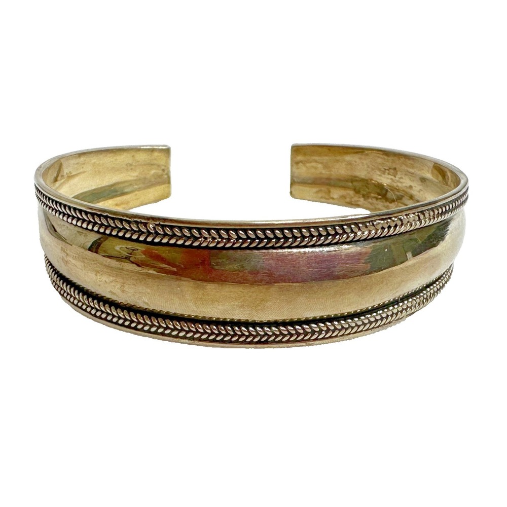 Sterling Silver Cuff Bracelet 7" Weave Braided Edge 925
